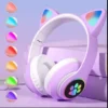 STN-28 Over Ear Music Headset Glowing Cat Ear Headphones Foldable Wireless BT5.0 Earphone with Mic AUX in TF Card MP3 Player Colorful LED Lights for PC Laptop Computer Mobile Phone